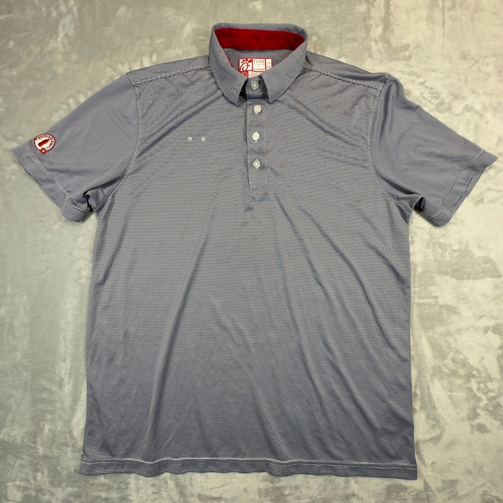 Oobe Polo Shirt Mens L Blue Chick-fil-A Team Style Micro‎ Stripe Recycled Fabric